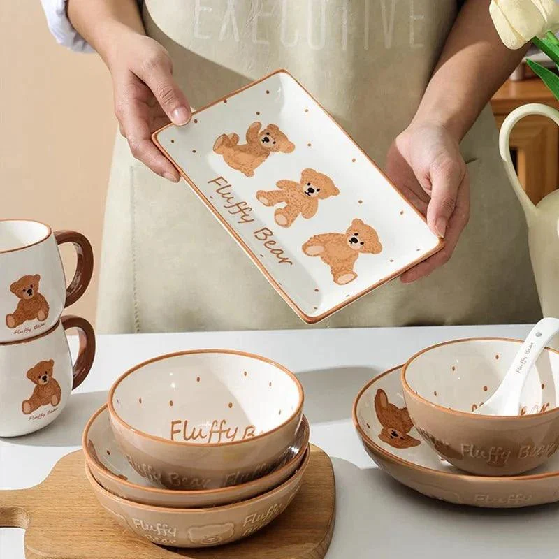 Teddy Bear Ceramic Plate Bowl Dinnerware Set 241160