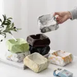Textured marble effect ceramic ashtray