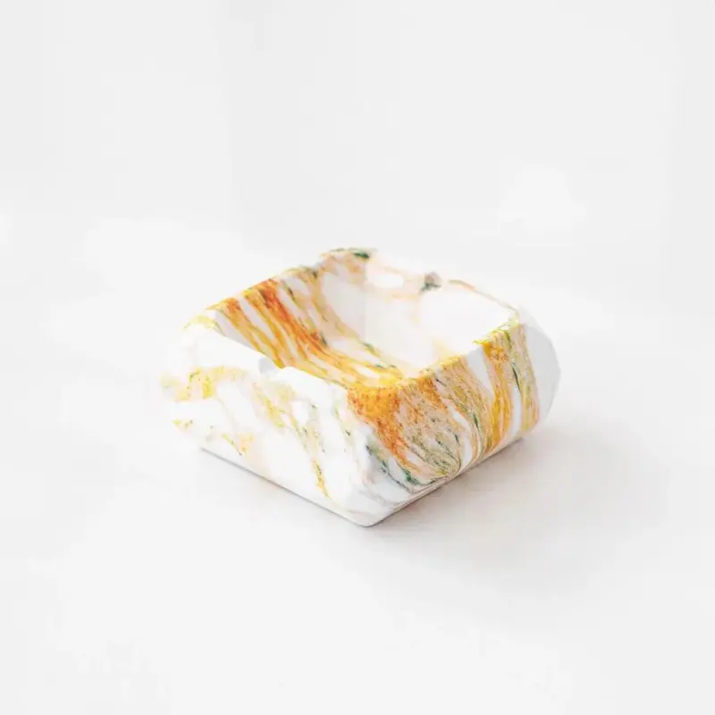 Textured marble effect ceramic ashtray