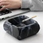 Textured marble effect ceramic ashtray