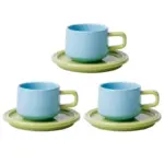 Three piece ceramic cups and saucers set