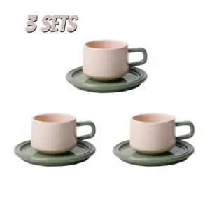 Three Piece Ceramic Cups and Saucers Set