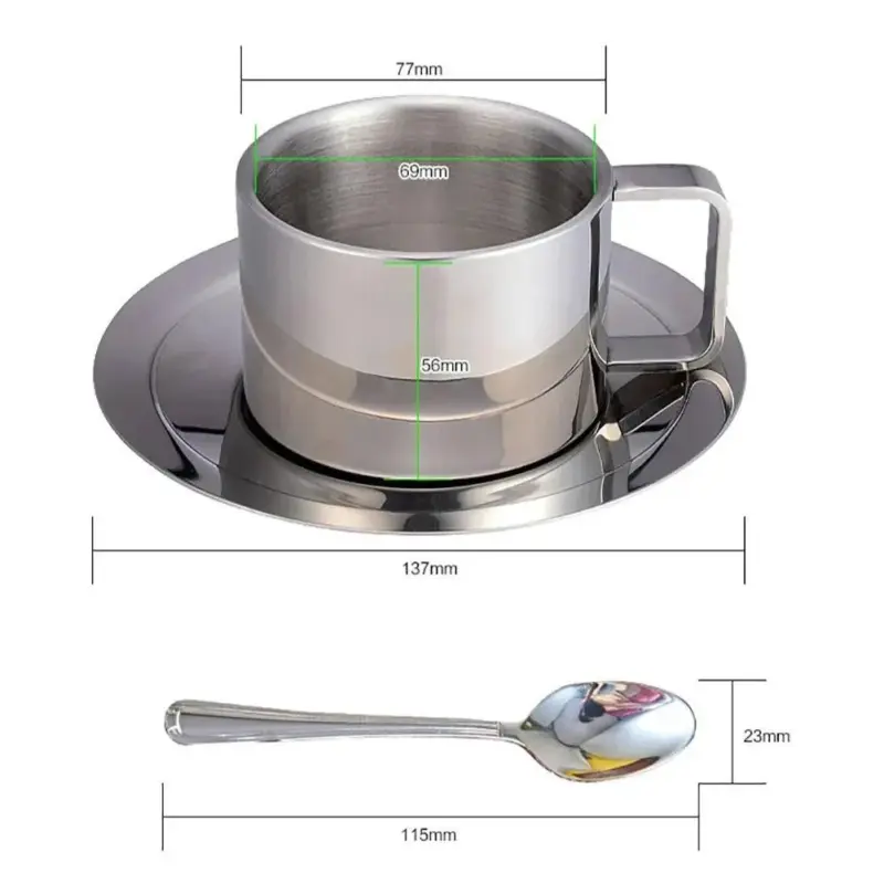 Three piece stainless steel coffee cup set