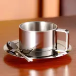 Three piece stainless steel coffee cup set