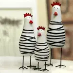 Three piece wooden rooster figurines set