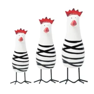 Three Piece Wooden Rooster Figurines Set