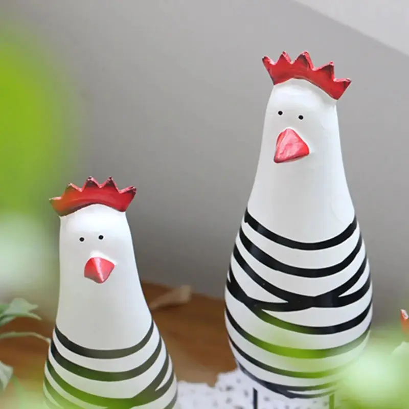 Three piece wooden rooster figurines set