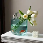 Transparent pastel handbag shape vase