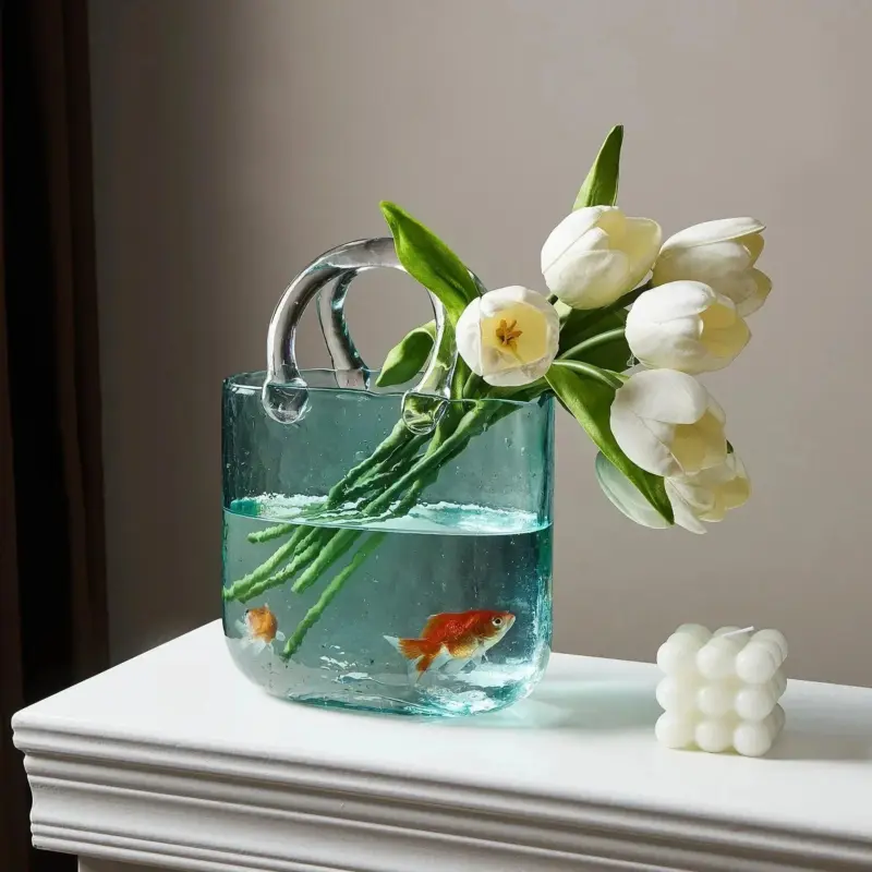 Transparent pastel handbag shape vase