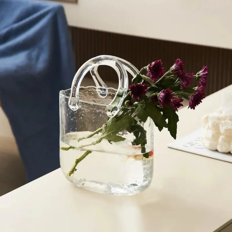 Transparent pastel handbag shape vase