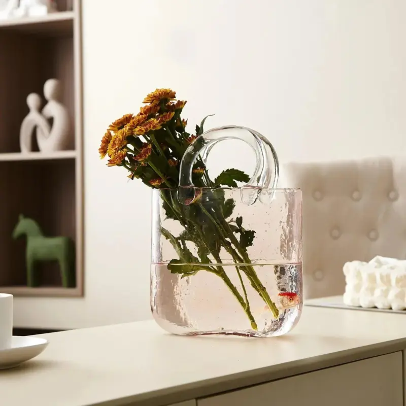 Transparent pastel handbag shape vase