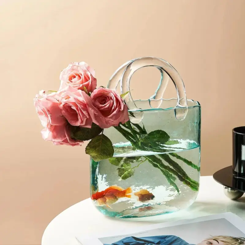 Transparent pastel handbag shape vase