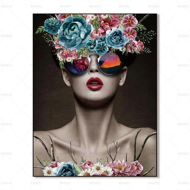 Trippy Abstract Flower Girl With Sunglasses Reflection Poster 409498