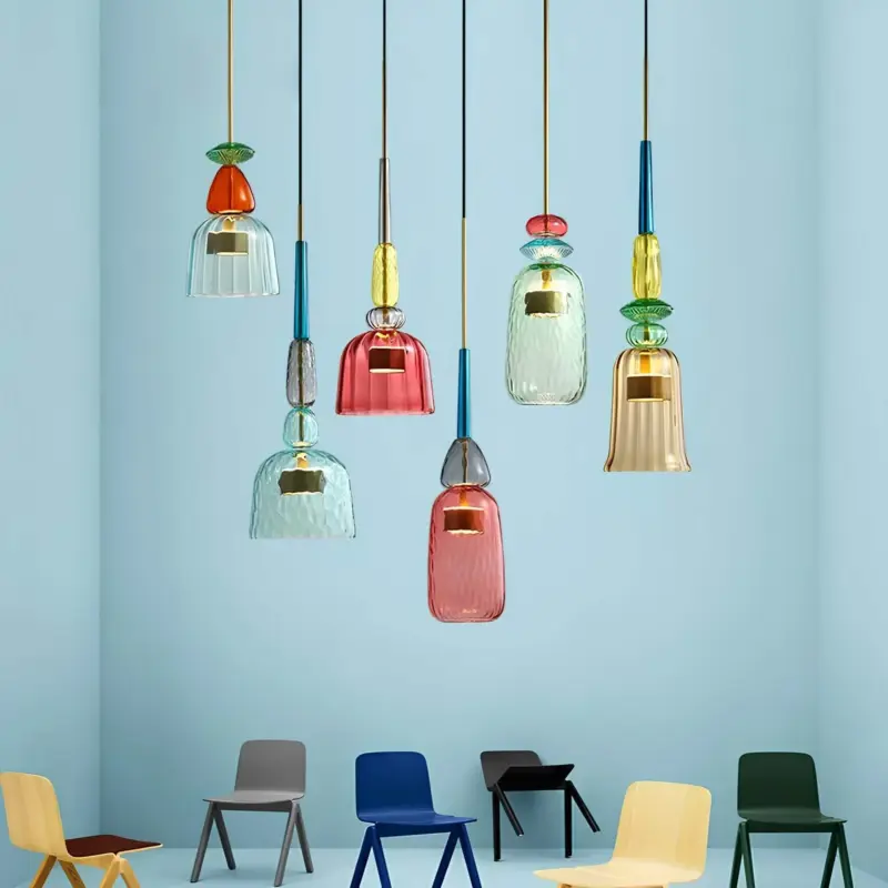 Urbansimplicity pendelleuchte farbiges glas bernstein blau gruen klein mittel gross xlumina10