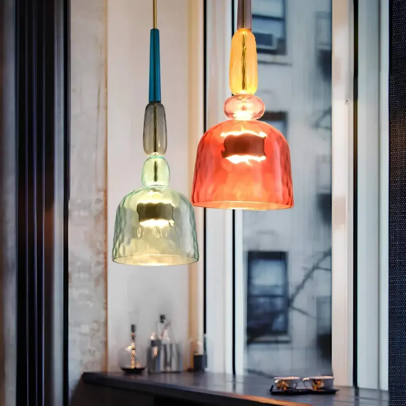 Urbansimplicity pendelleuchte farbiges glas bernstein blau gruen klein mittel gross xlumina7