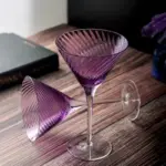 Vertical ribbed pattern purple glass
