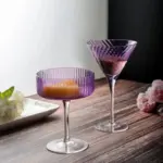 Vertical ribbed pattern purple glass