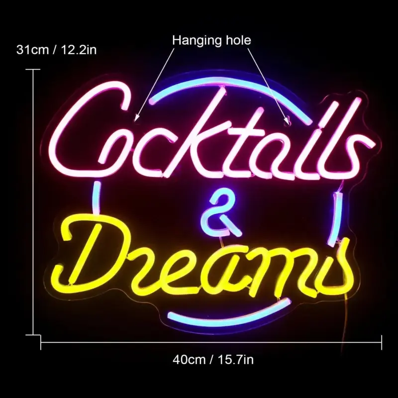 Vibrant cocktails beer led neon wall sign