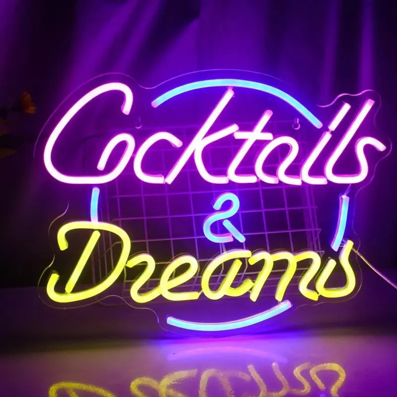 Vibrant cocktails beer led neon wall sign
