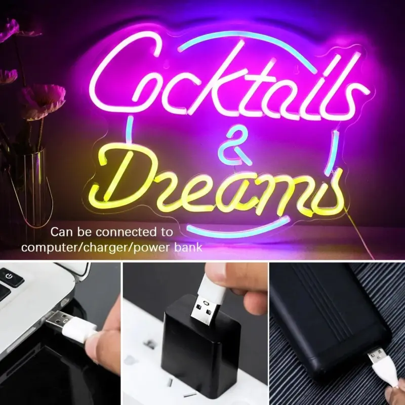 Vibrant cocktails beer led neon wall sign