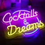 Vibrant cocktails beer led neon wall sign