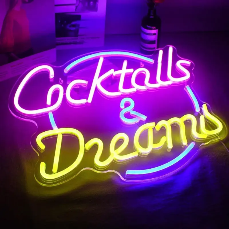 Vibrant cocktails beer led neon wall sign