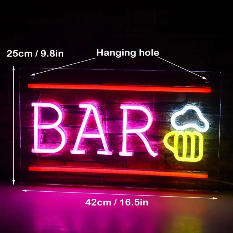 Vibrant cocktails beer led neon wall sign