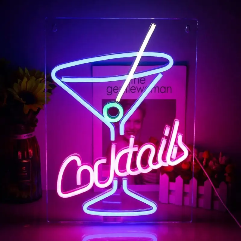 Vibrant cocktails beer led neon wall sign