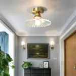 Vintage clear glass ribbed petal ceiling lamp hl139