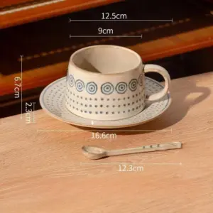 Vintage Coarse Pottery Coffee Cup & Saucer Set