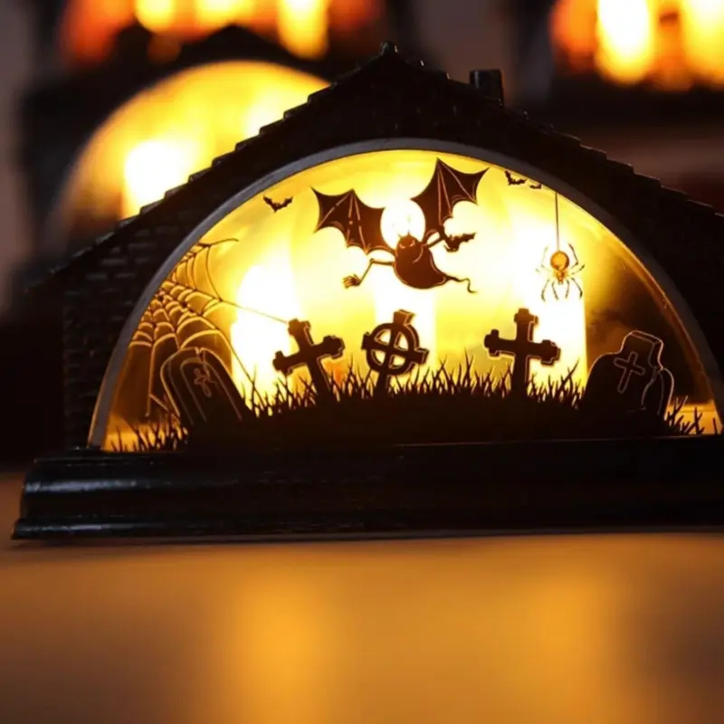 Vintage led halloween glow house with trio candle lights patchandbagel