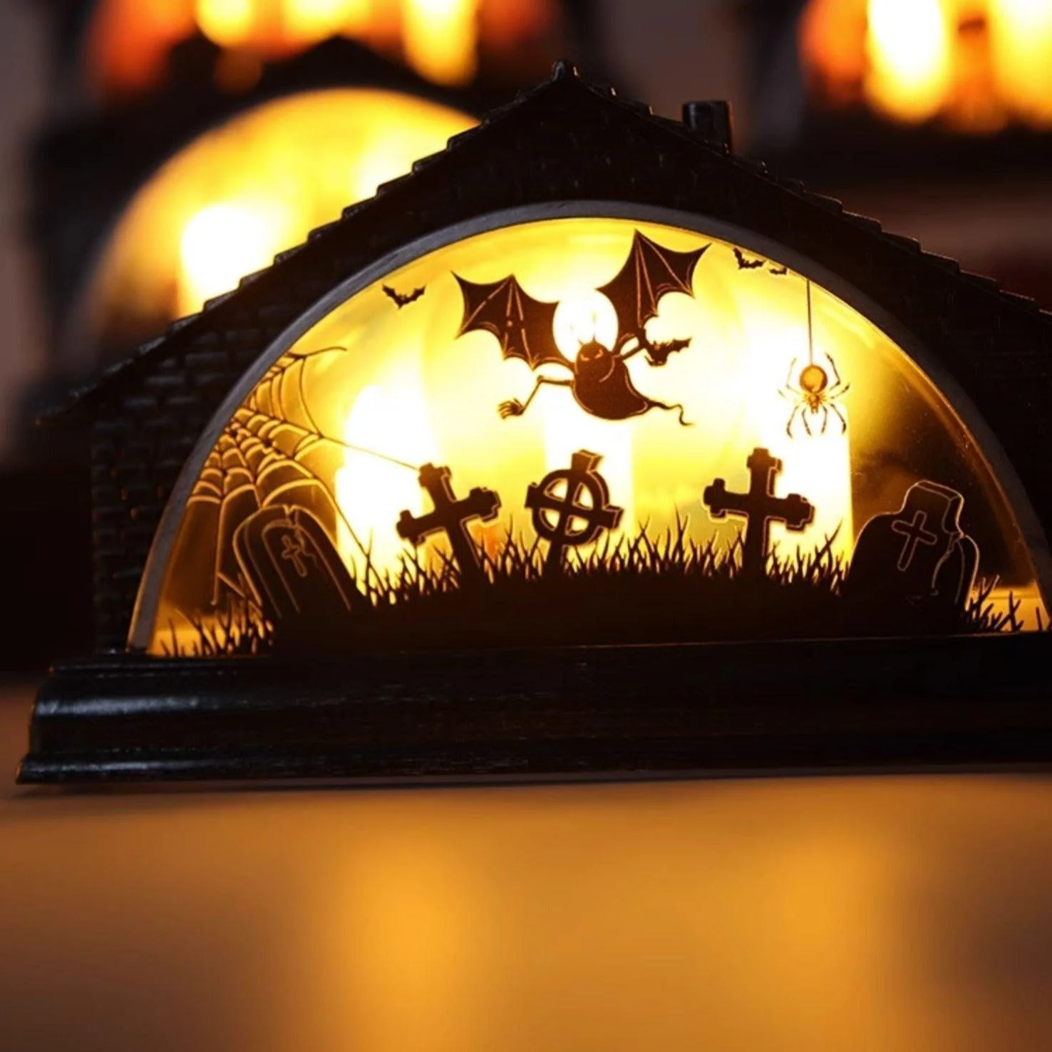 Vintage Led Halloween Glow House With Trio Candle Lights Patchandbagel 495844