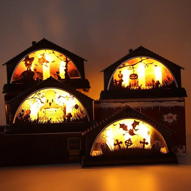 Vintage Led Halloween Glow House With Trio Candle Lights Patchandbagel 553233