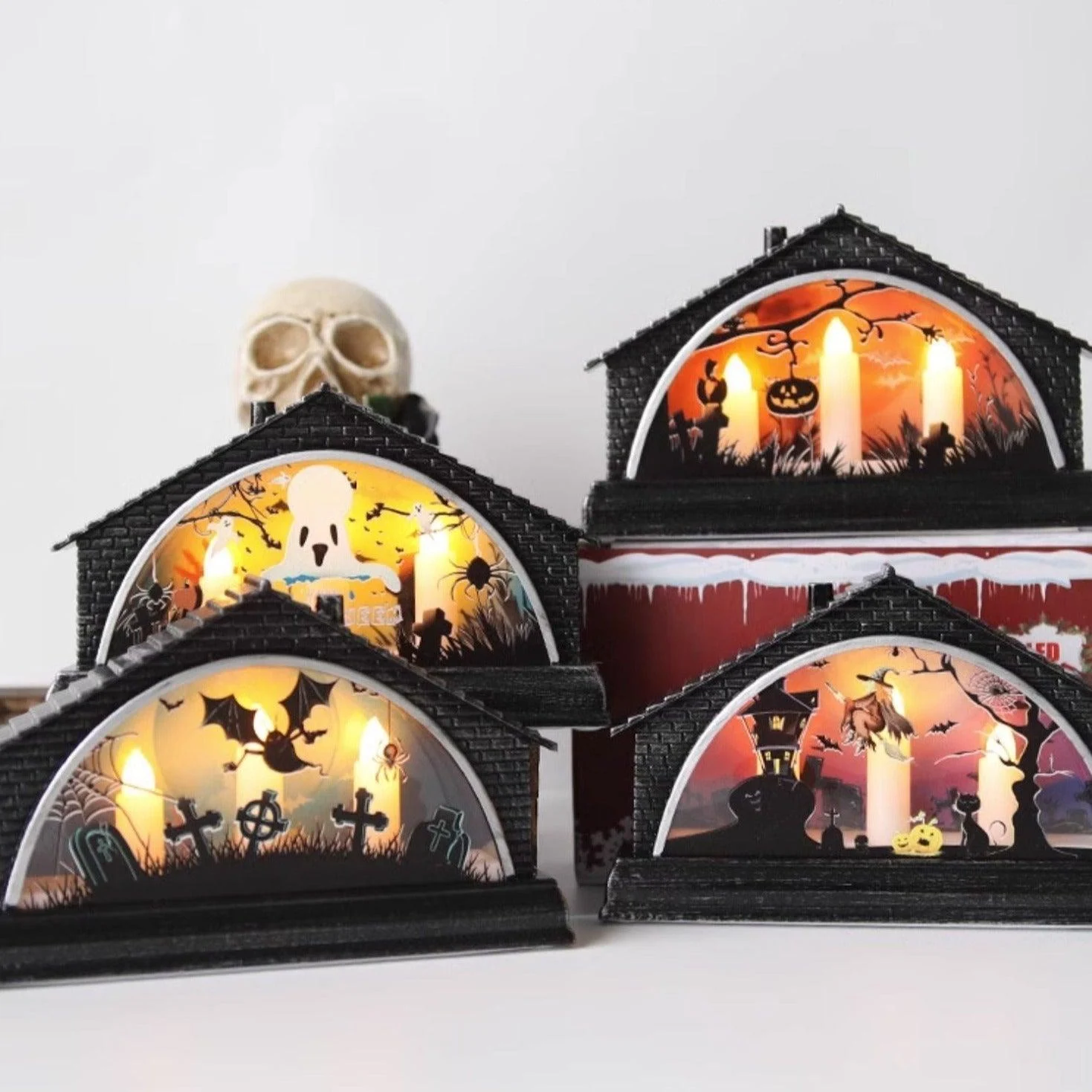 Vintage Led Halloween Glow House With Trio Candle Lights Patchandbagel 629078