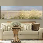 Wall canvas art seascape beach landscape painting poster hd print sky island sand dunes tail grass wall pictures for living room
