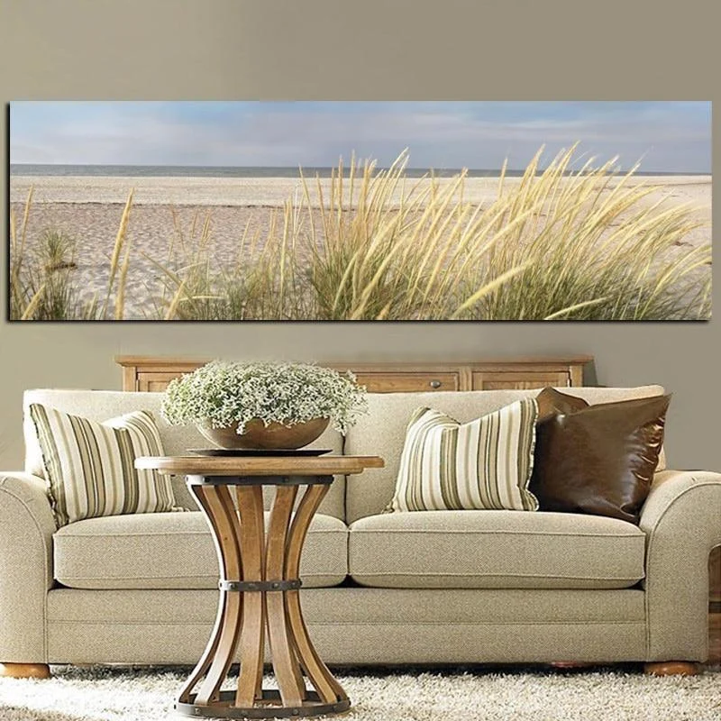 Wall Canvas Art Seascape Beach Landscape Painting Poster Hd Print Sky Island Sand Dunes Tail Grass Wall Pictures For Living Room 343221