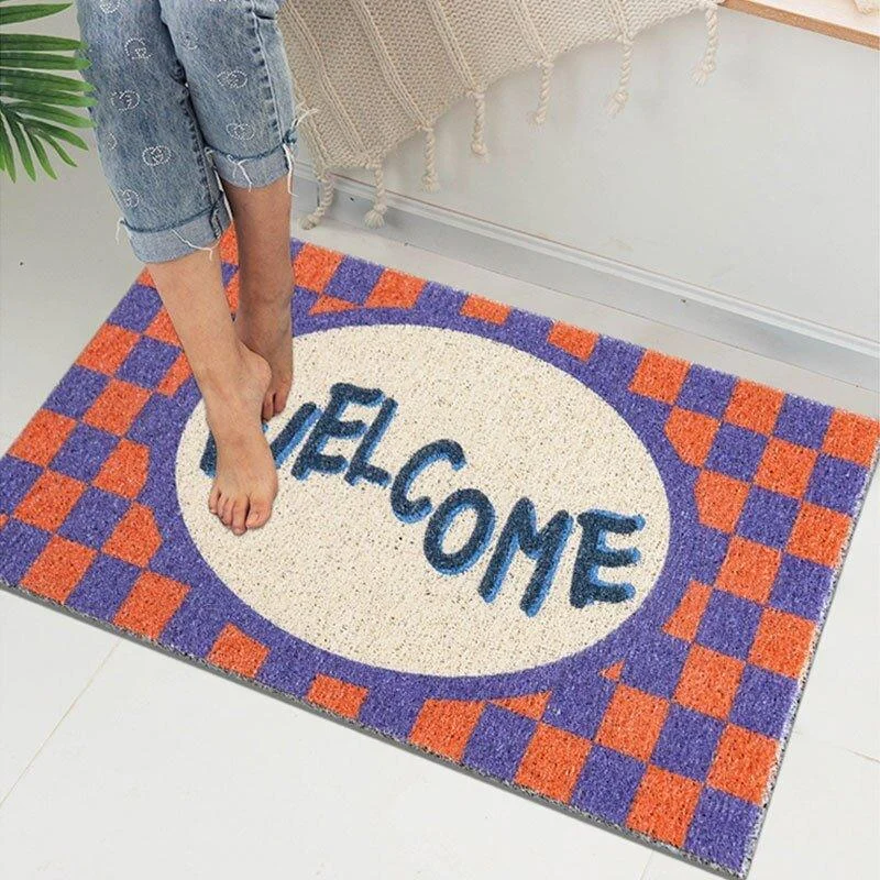 Welcome Checkerboard Printed Doormat 383898