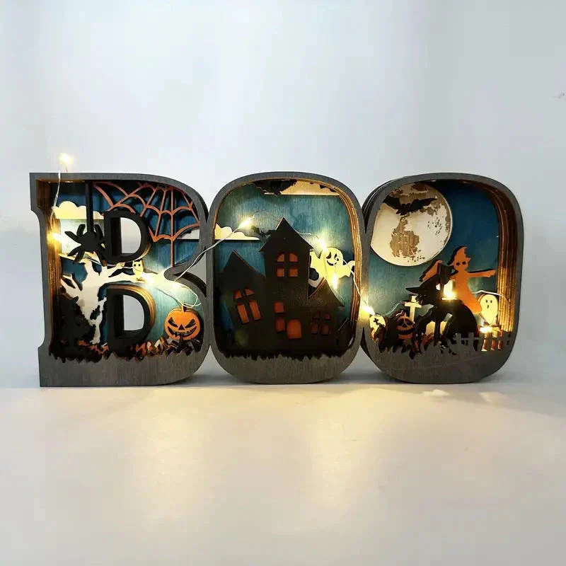 Wooden 3d Halloween Letter Shaped Led Light Holiday Decor Apparel Dailysale 116259