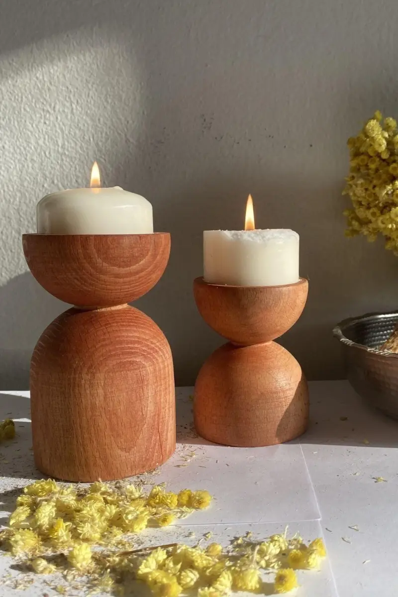Wooden conical candle holder 2pccandle holderliving simply house