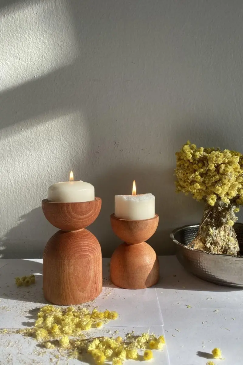 Wooden conical candle holder 2pccandle holderliving simply house