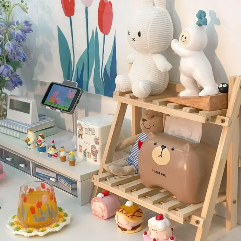 Wooden double layer storage racks