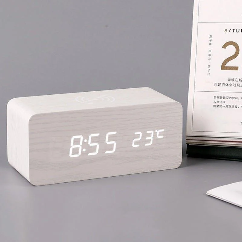 Wooden Electric Alarm Clock With Wireless Charging Padelectronicsliving Simply House 165476