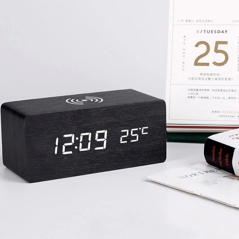 Wooden Electric Alarm Clock With Wireless Charging Padelectronicsliving Simply House 223357