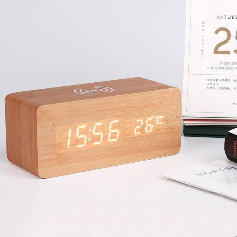 Wooden Electric Alarm Clock With Wireless Charging Padelectronicsliving Simply House 391595