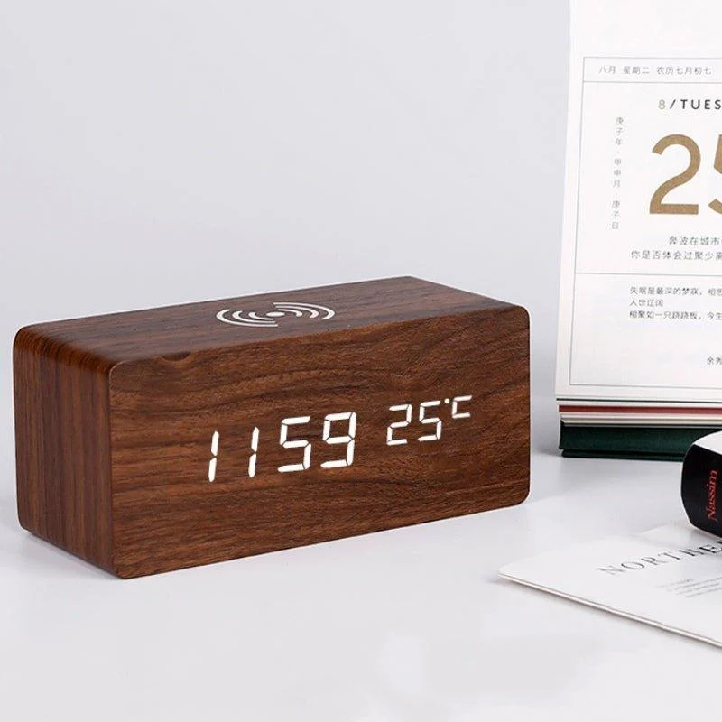 Wooden Electric Alarm Clock With Wireless Charging Padelectronicsliving Simply House 392085