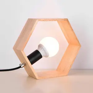 Homeko - Stylish Hexagonal Wooden Table Lamp