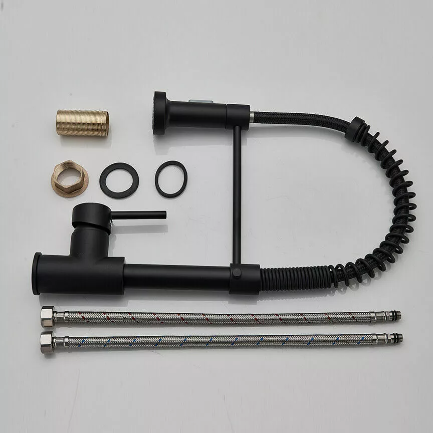 Matt black monobloc kitchen sink mixer tap with pull out hose spray (11)