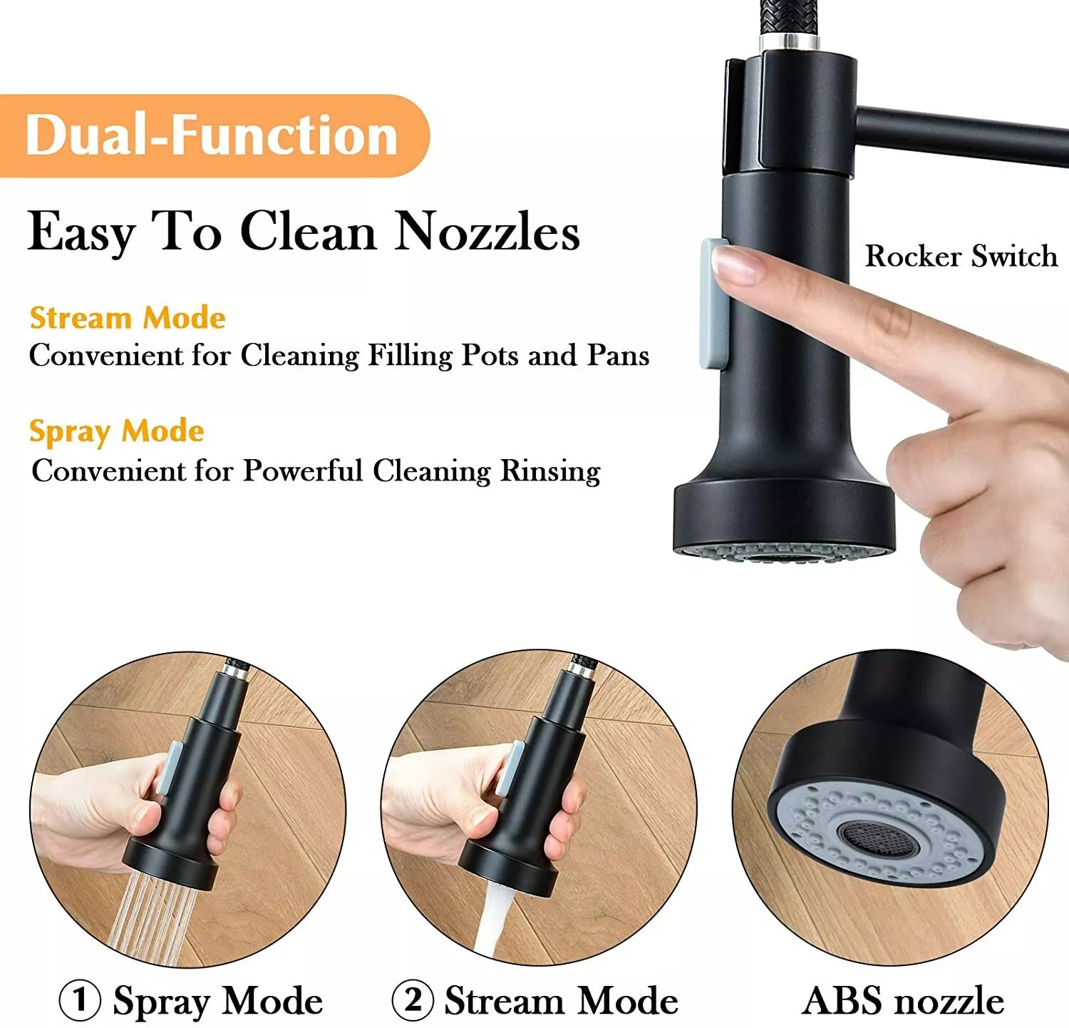 Matt black monobloc kitchen sink mixer tap with pull out hose spray (4)