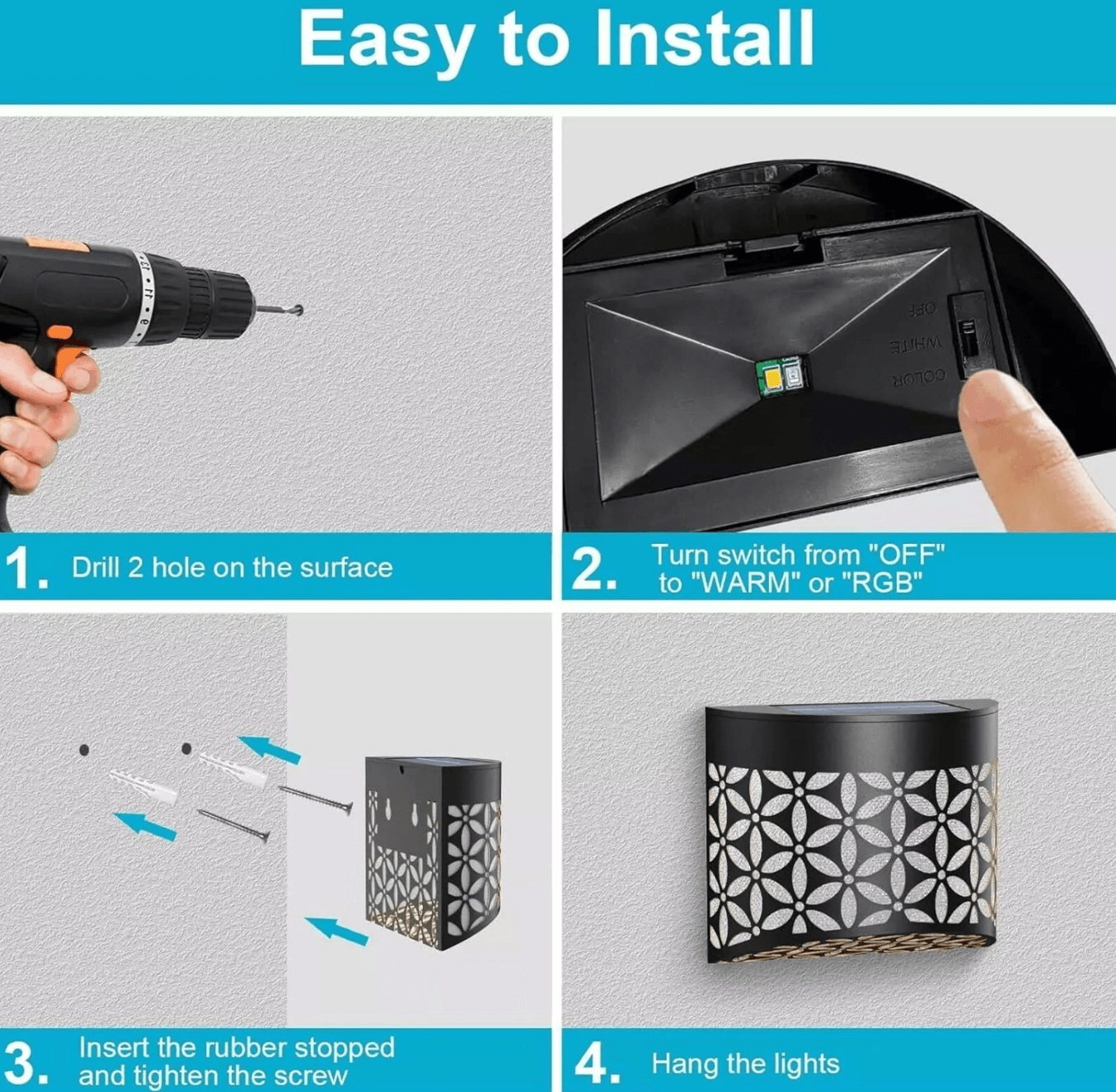 4x Super Bright Solar Powered Door Fence Wall Lights Led Outdoor Garden Lamp (5)