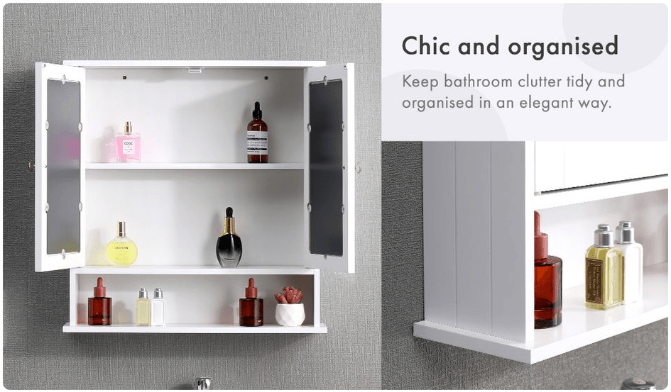 Bathroom Wall Cabinet Storage Cupboard with Mirror Wooden Shelves White (4)